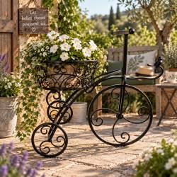 Vélo Porte-Plante Décoratif en Acier Noir Support à Plante Décoration de Jardin 27,5x43,5x49,5cm
