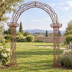 Prestigieuse Arche à Rosiers Passage Portail de Jardin avec Porte Plante en Acier Brut Oxydé 44x220x250cm
