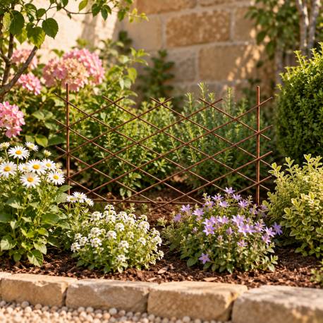 Treillis Croix PM en Acier Oxydé Bordure Haute Motif Croisillons à Planter Cloture Support à Plantes 0,5x51x60,5cm