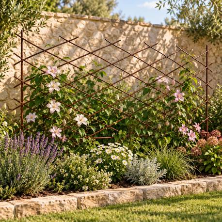 Treillis Croix GM en Acier Oxydé Clôture Croisillons à Planter Barrière Support à Plantes 0,5x120x161cm