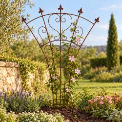 Grand Treillis Evasé Support à Grimpants en Acier Oxydé Grille de Jardin Forme Eventail 1x122x180cm