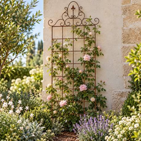 Treillis à Planter Support à Plantes Grimpantes en Acier Oxydé Motif Lys Grille Décoration de Jardin 1x95x212cm