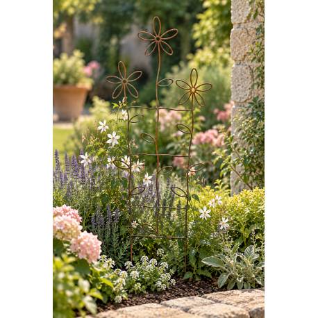 Treillis Fleurs Haut Grille Support à Grimpants en Acier Oxydé Décoration de Massif 0,5x62x123cm