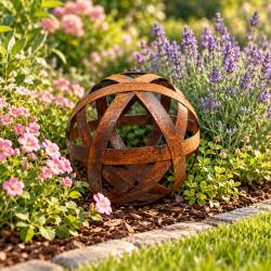 Sphère PM en Acier Boule Décorative à Poser Finition Oxydée Décoration de Jardin Ø30cm