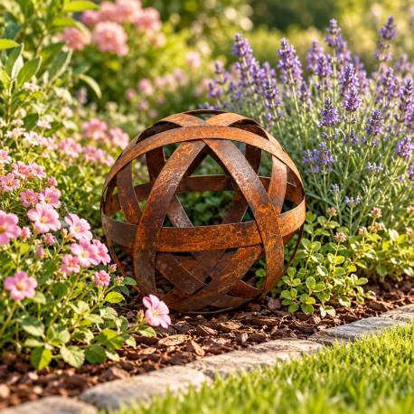 Sphère PM en Acier Boule Décorative à Poser Finition Oxydée Décoration de Jardin Ø30cm