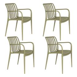 Lot de 4 Chaises Amaé Woody Assises Extérieures En Polypropylène Vert Fauteuils Outdoor 53x57x80,5cm