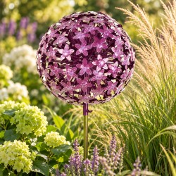 Fleur d'Allium sur Tige Décoration Florale pour Jardin Massif ou Pot de Fleur en Acier Coloré Vert et Violet 30x30x137cm