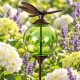 Tuteur Boule Vert Pic de Jardin Coloré Décoration de Jardin à Planter Motif Libellule en Fonte et Verre 10x10x117cm