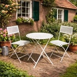 Salon de Jardin Auguste Table et Chaises de Jardin Ensemble d'Extérieur en Métal Blanc